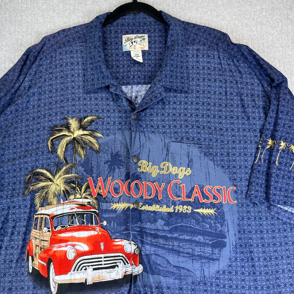 vintage Big Dogs Woody Classic car‎ Hawaiian Shirt Men 4XL hot rod loop collar